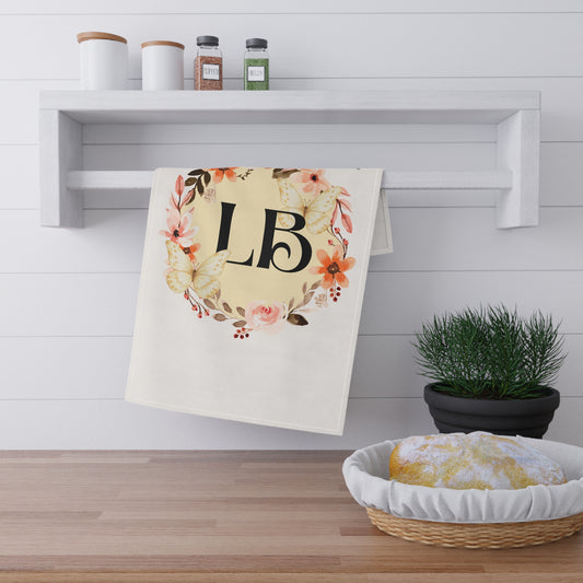 Monogram Floral Tea Towel — "God Love You" Butterfly Kitchen Towel