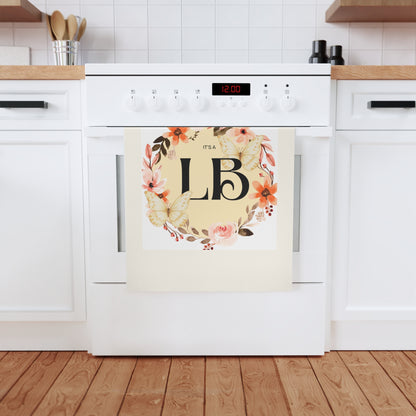 Floral "Jesus Loves You" Monogram Tea Towel — Personalized Initial Kitchen Towel