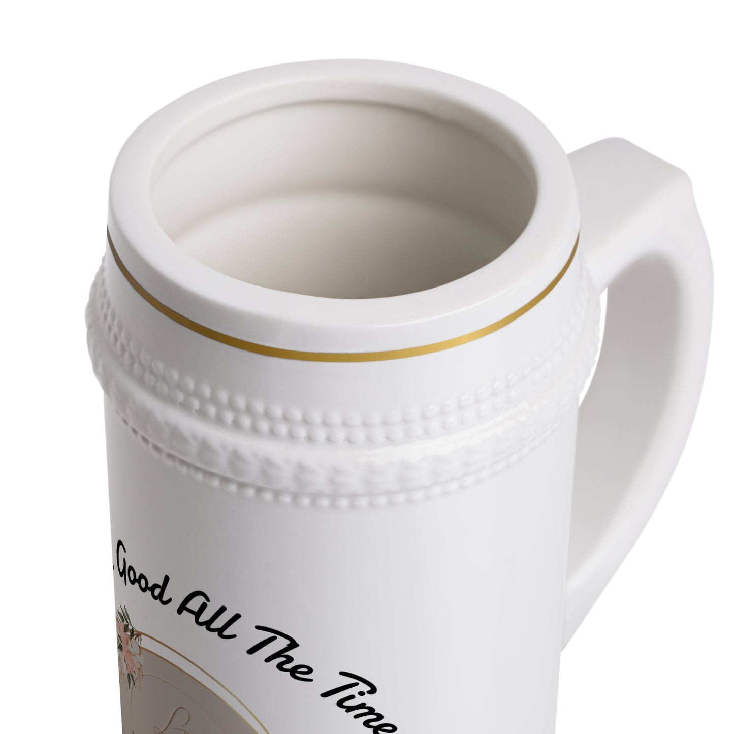 God Is Good All The Time Ceramic Beer Stein Mug — Floral Faith Beer Mug