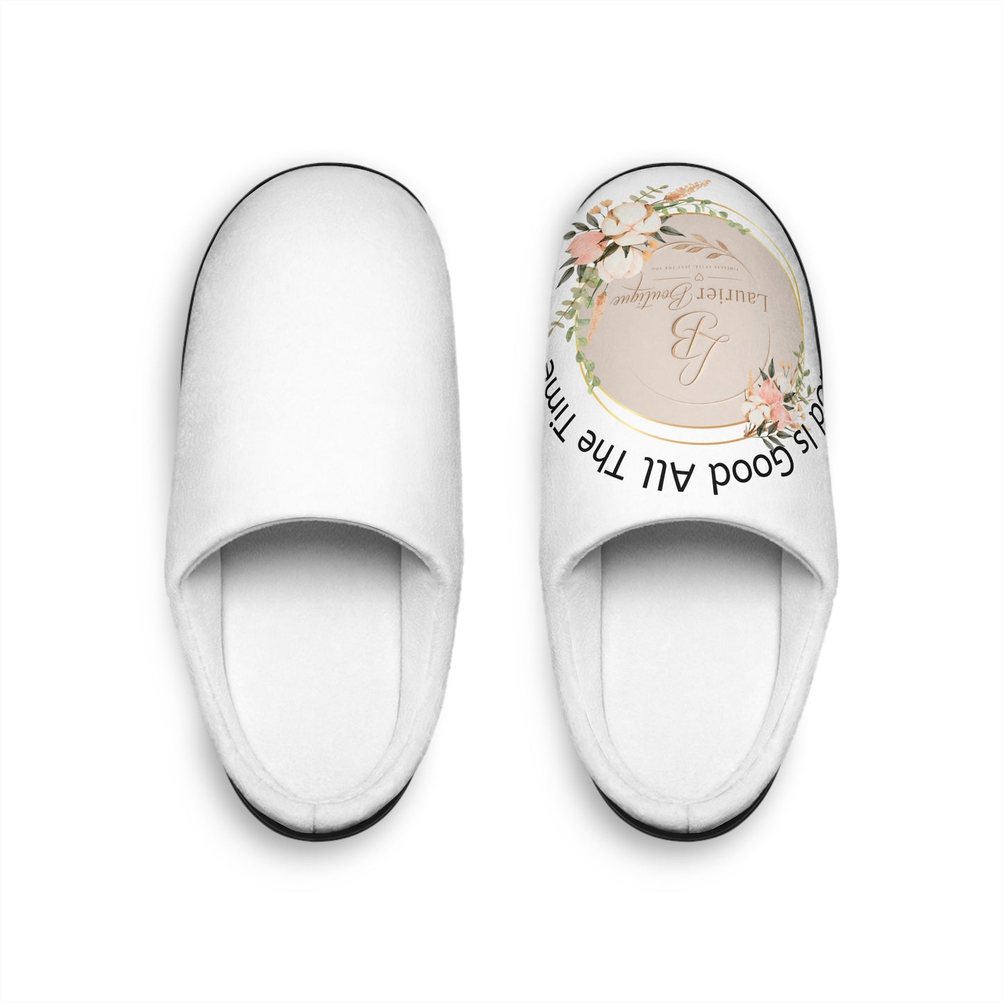 Men's Indoor Slippers — Floral Monogram 'God Is Good All The Time' Comfort Slides