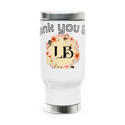Personalized Floral Monogram Travel Mug – 'Thank You' 14oz Stainless Steel with Handle