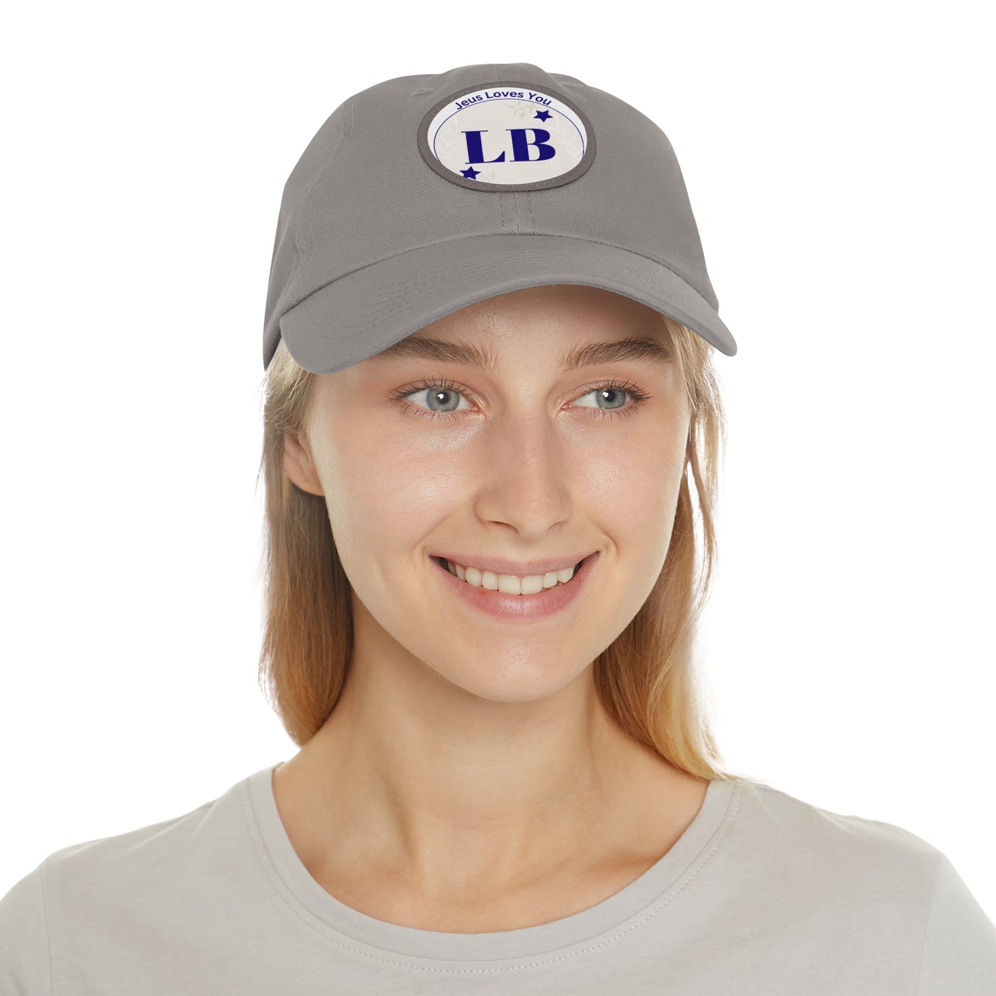 Round Leather Patch Dad Hat — "LB" Logo with "Jesus Loves You" Accent