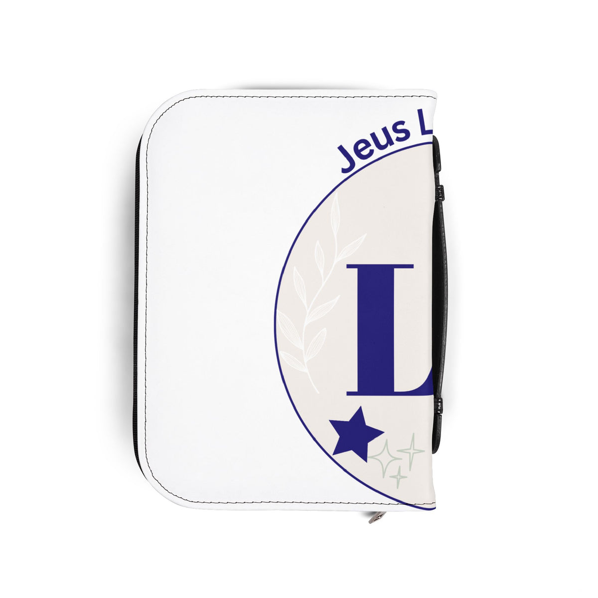'Jesus Loves You' Bible Cover – Navy & White Monogram