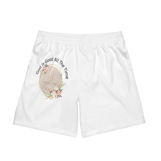 Beach Shorts — "God Is Good All The Time" Floral Faith Swim Trunks
