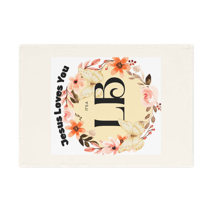 Floral "Jesus Loves You" Monogram Tea Towel — Personalized Initial Kitchen Towel